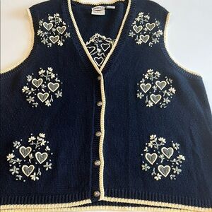 Christopher & Banks Blue Cream V-Neck Sweater - 1x